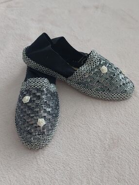 Embellished Black and Silver Espadrille Flats NWOT